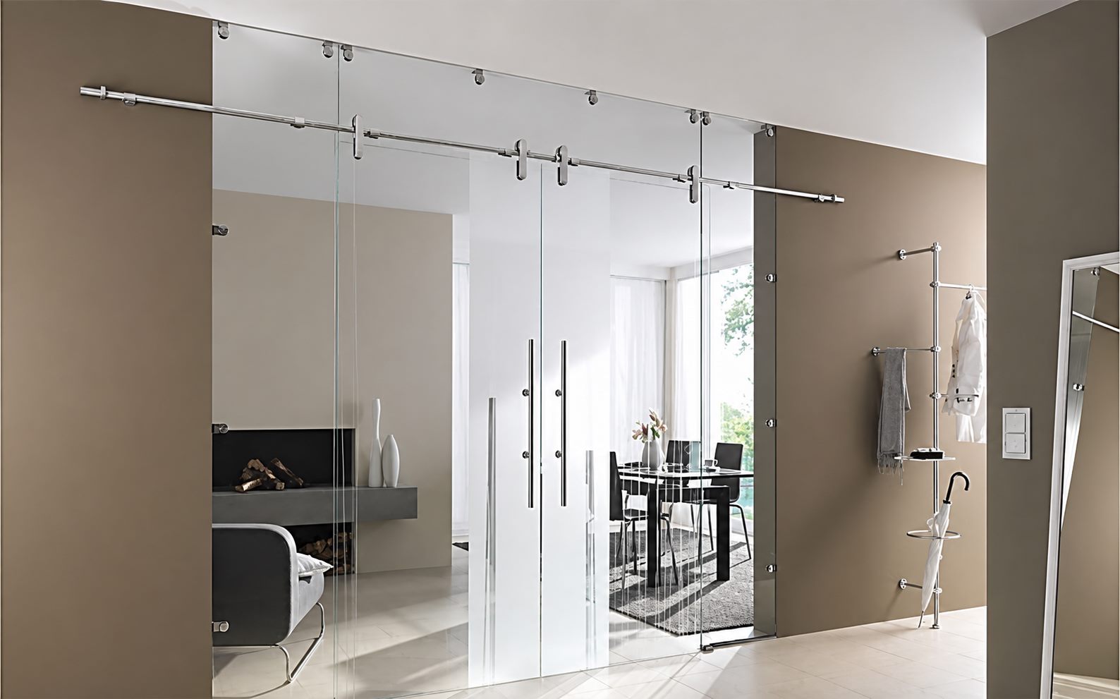 Kính cường lực mở trượt treo